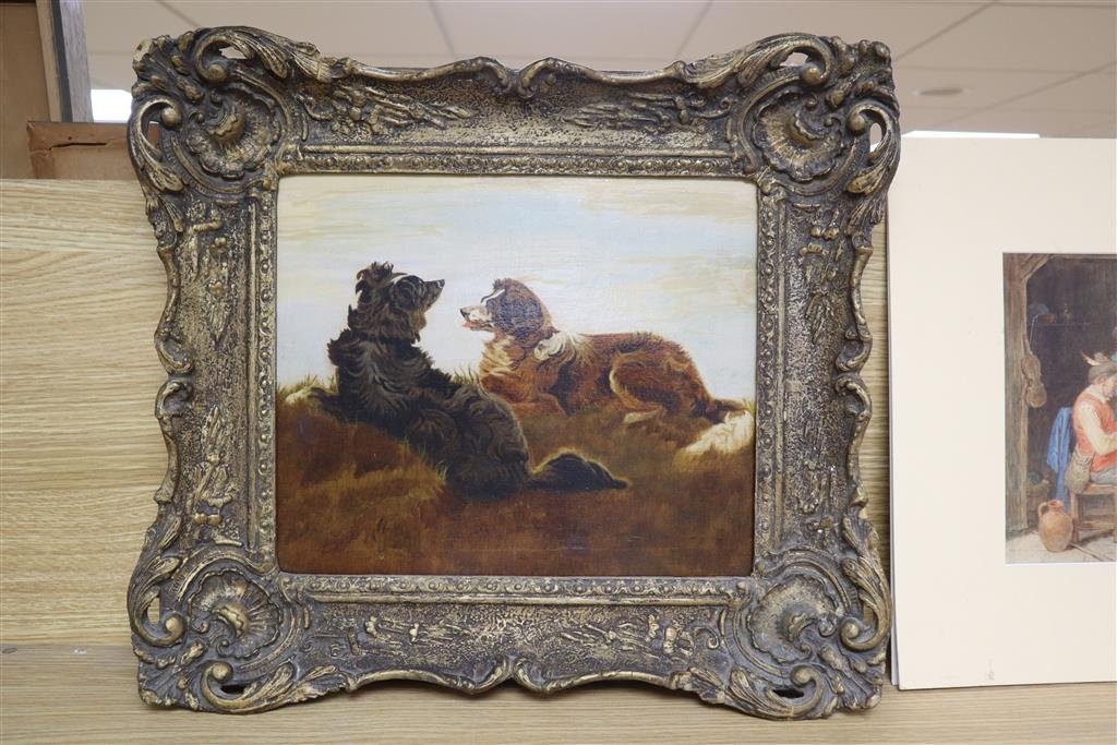 Victorian School, oil on canvas, Study of two collies in a landscape, 27 x 32cm